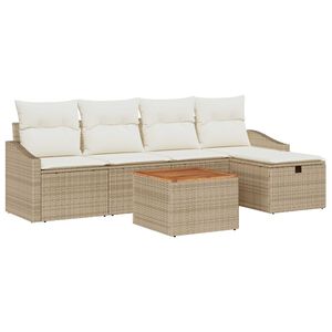 vidaXL Havesofa S&aelig;t med pude med opbevaring 6 pcs Beige Poly rattan