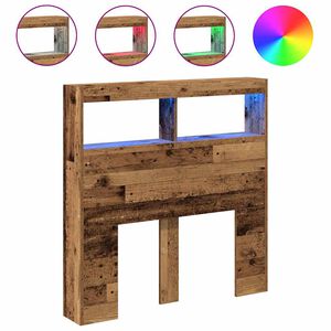 vidaXL sengegavl med opbevaring og LED-lys 100x17x102 cm antikt tr&aelig;