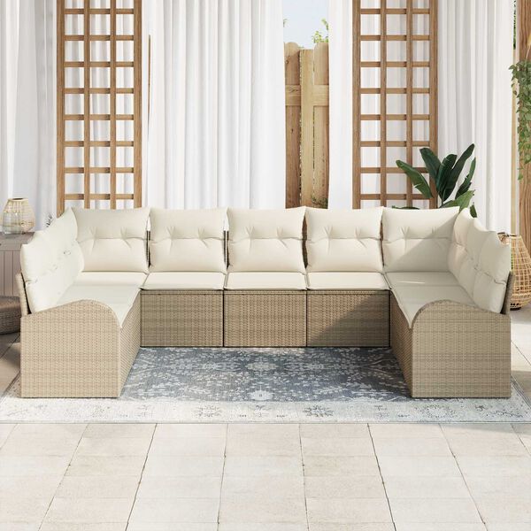 vidaXL Sofa S&aelig;t med pude 9 pcs Beige Poly Rattan