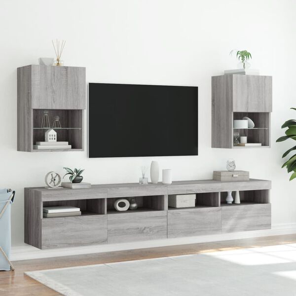 vidaXL tv-bord med LED-lys 40,5x30x60 cm gr&aring; sonoma-eg