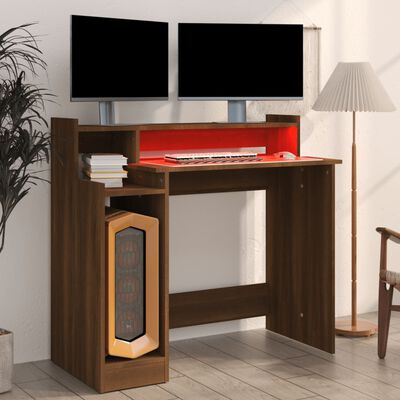 vidaXL skrivebord med LED-lys 97x45x90 cm konstrueret træ brun eg
