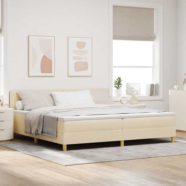 vidaXL Box spring seng med pude med hovedg&aelig;rde Creme 200 x 200 cm Stof