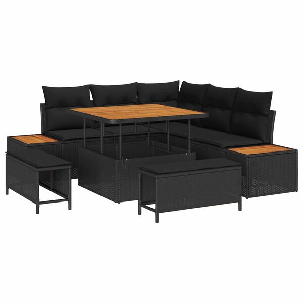 vidaXL Havesofa S&aelig;t med pude med opbevaring 8 pcs Sort Poly rattan
