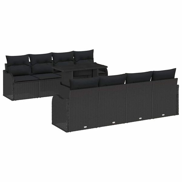 vidaXL Havesofa S&aelig;t med pude med opbevaring 9 pcs Sort Poly rattan