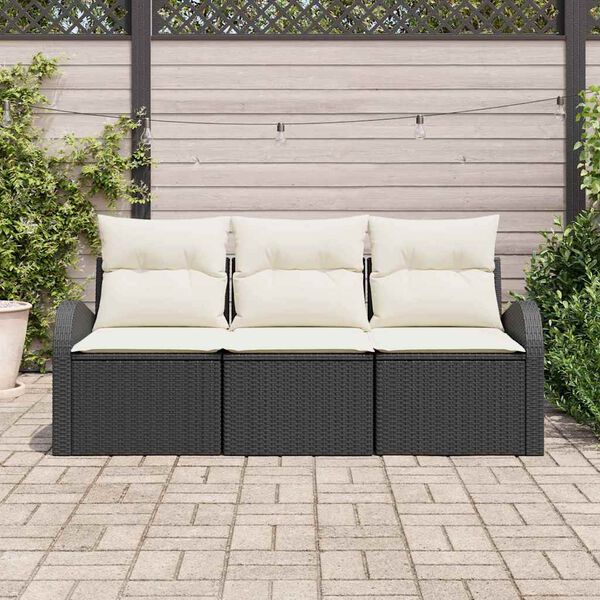 vidaXL Havesofa S&aelig;t med pude 3 pcs Sort Poly rattan
