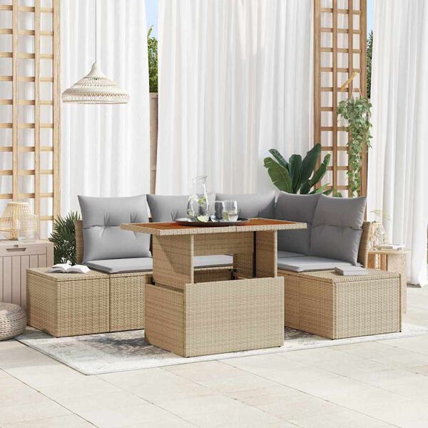 vidaXL Havesofa S&aelig;t med opbevaring 5 pcs Beige Poly rattan