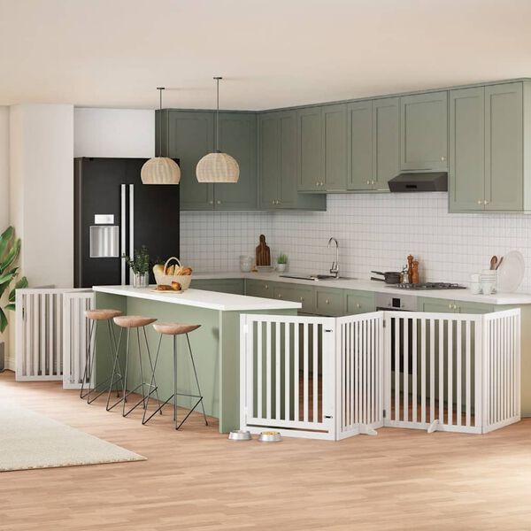 vidaXL hundel&aring;ge med d&oslash;r 12 paneler 960 cm foldbar poppeltr&aelig; hvid