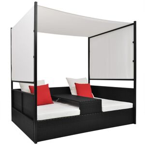 vidaXL solseng med baldakin sort 190 x 130 cm polyrattan