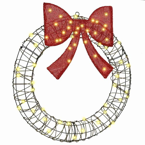 vidaXL Krans med 60 LED'er Varm hvid 76 x 76 x 8 cm Rattan