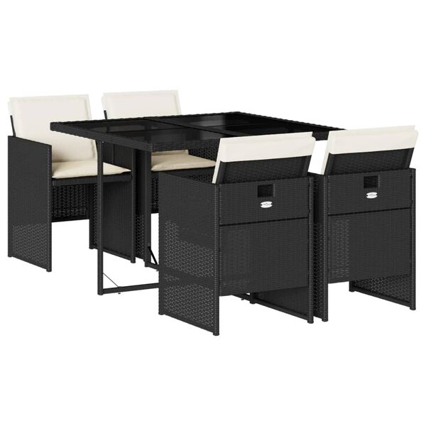 vidaXL spisebordss&aelig;t til haven 5 dele med hynder polyrattan sort