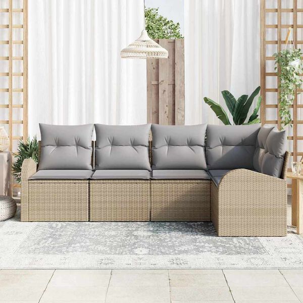 vidaXL Sofa S&aelig;t med pude 5 pcs Beige Polyester