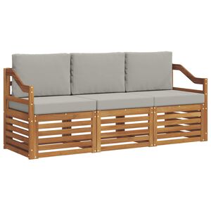 vidaXL Sofas&aelig;t med pude 3 pcs Naturlig og Lys Gr&aring; Massivt Akacietr&aelig;