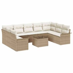 vidaXL Havesofa S&aelig;t med pude 10 pcs Beige polyrattan