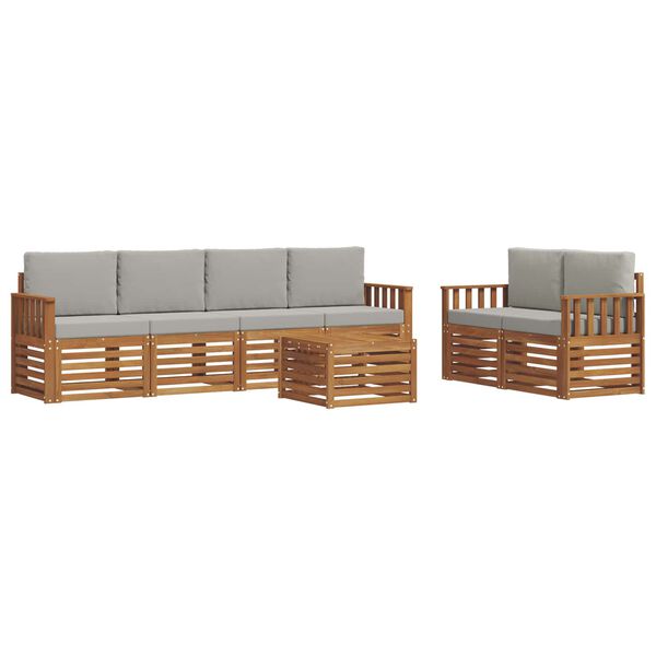 vidaXL Sofas&aelig;t med pude 7 pcs Naturlig og Lys Gr&aring; Massivt Akacietr&aelig;