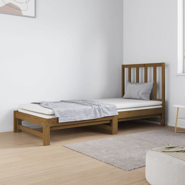 vidaXL daybed med udtr&aelig;k 2x(90x190) cm massivt fyrretr&aelig; gyldenbrun