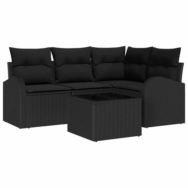 vidaXL Havesofa S&aelig;t med pude med opbevaring 5 pcs Sort polyrattan