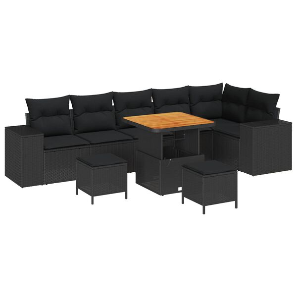 vidaXL Havesofa Sæt med pude 9 pcs Sort polyrattan