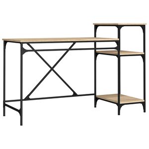 vidaXL skrivebord m. hylder 135x50x90cm konstrueret tr&aelig; jern sonoma-eg