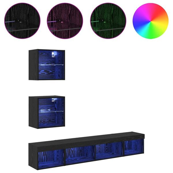 vidaXL TV v&aelig;genheder med LED med LED 5 pcs Sort eg Konstrueret tr&aelig;