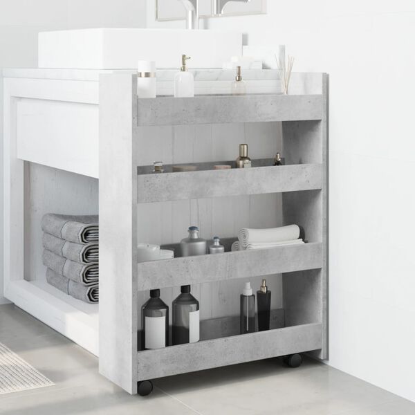 vidaXL smal opbevaringsvogn 4 hylder konstrueret træ betongrå