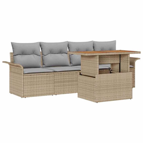 vidaXL Havesofa Sæt med opbevaring 5 pcs Beige Poly rattan