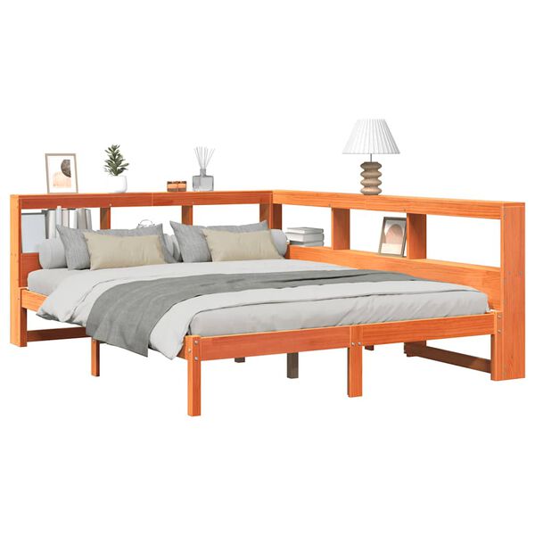 vidaXL seng med reol uden madras 140x200cm massivt fyrretræ gyldenbrun