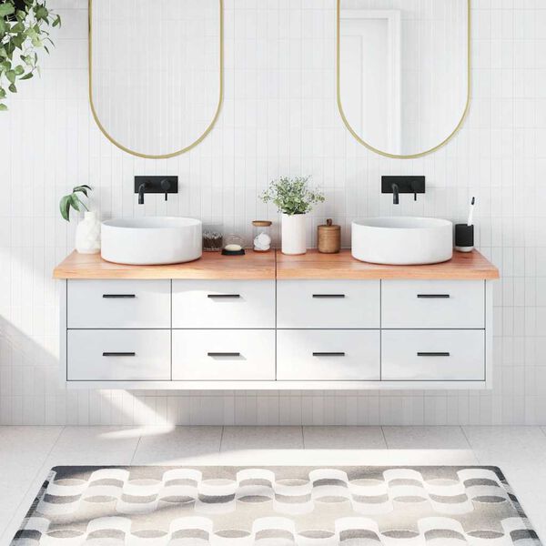 vidaXL bordplade til badev&aelig;relse 180x60x(2-4) cm massivt tr&aelig; lysebrun