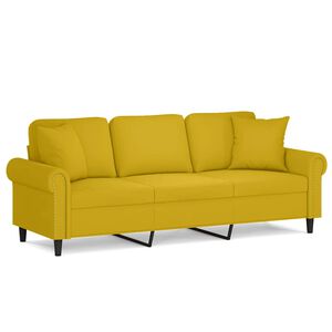 vidaXL 3-personers sofa med pyntepuder 180 cm velour gul