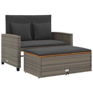 vidaXL 2-personers havesofa med hynder polyrattan og akacietr&aelig; gr&aring;