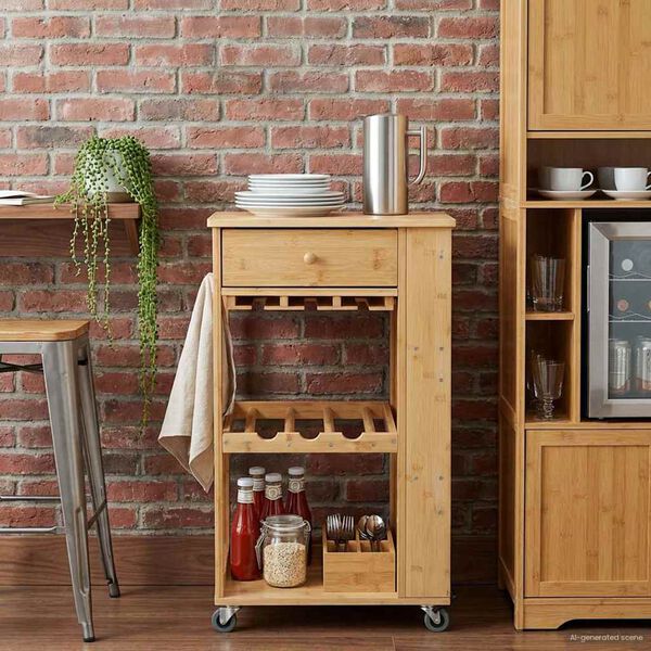 vidaXL K&oslash;kkenvogn med hjul Naturfarvet 47,5 x 36 x 83 cm Bambus