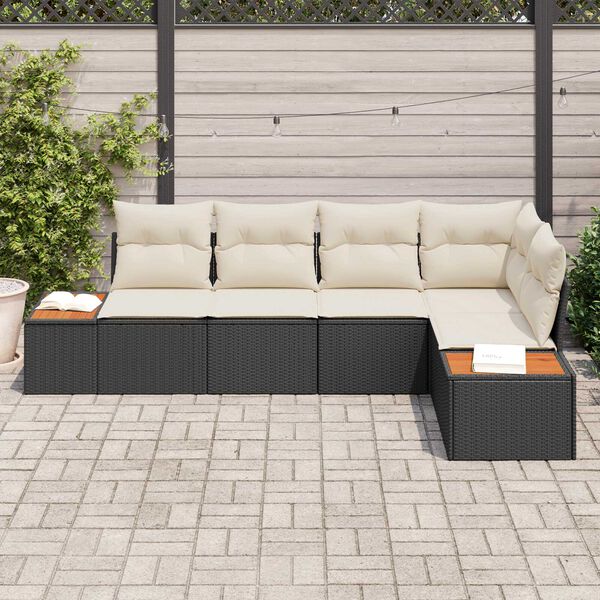 vidaXL Havesofa Sæt med pude 5 pcs Sort Poly rattan