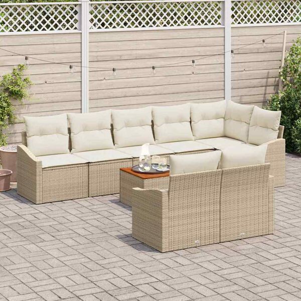 vidaXL Havesofa S&aelig;t med pude 9 pcs Beige polyrattan