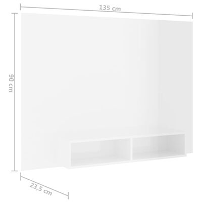vidaXL væghængt tv-skab 135x23,5x90 cm spånplade hvid højglans