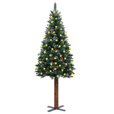 vidaXL smalt juletræ med lys + ægte træ og hvid sne 210 cm grøn