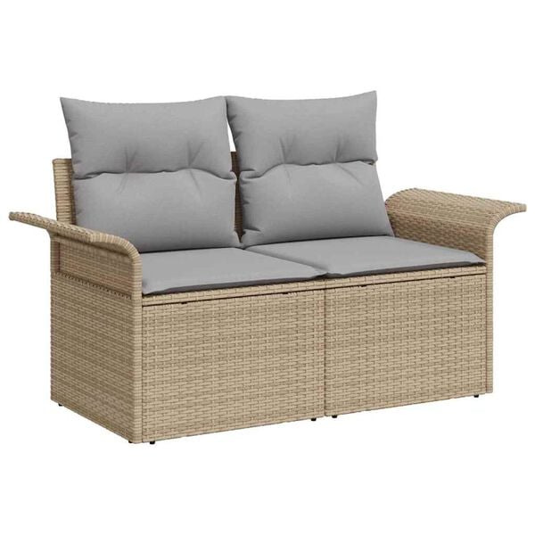vidaXL Havesofa S&aelig;t med pude med opbevaring 8 pcs Beige Poly rattan