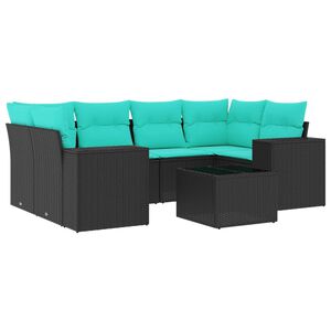 vidaXL havesofas&aelig;t med 7 hynder sort polyrattan