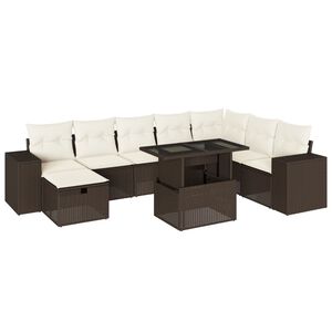 vidaXL sofas&aelig;t til haven 9 dele med hynder polyrattan brun