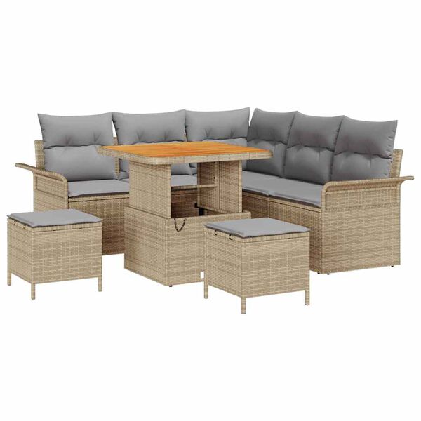 vidaXL Havesofa S&aelig;t med pude 8 pcs Beige polyrattan
