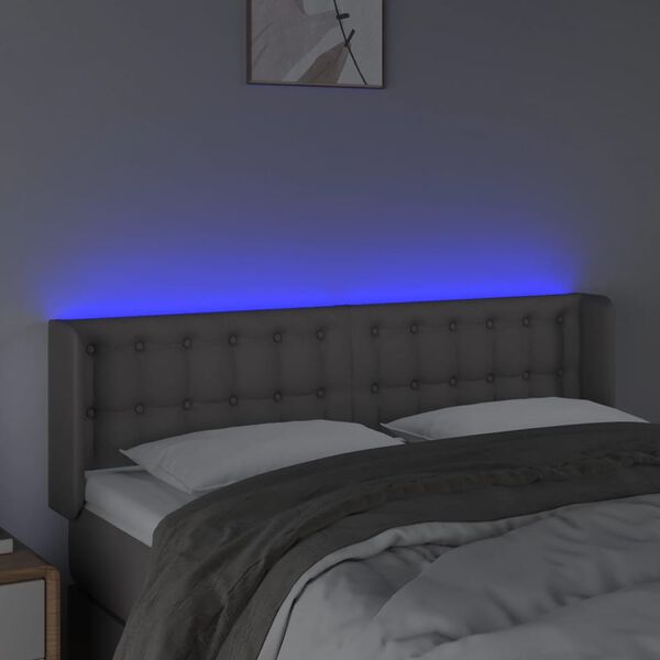 vidaXL sengegavl med LED-lys 147x16x78/88 cm kunstl&aelig;der gr&aring;