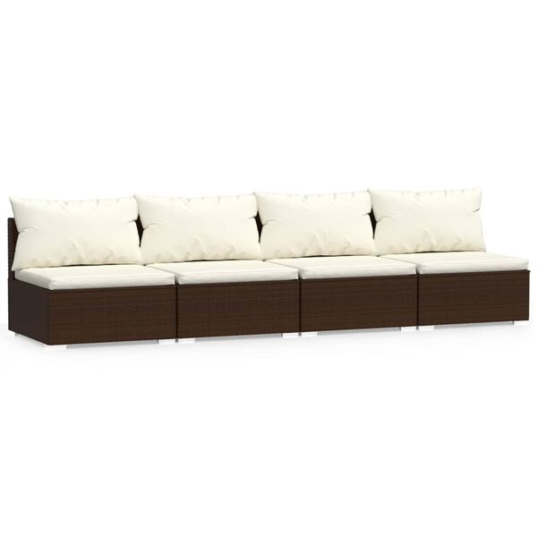 vidaXL 4-personers sofa med hynder polyrattan brun