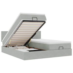 vidaXL osmannisk sengeramme med madrasser 160x200 cm fl&oslash;jl lysegr&aring;