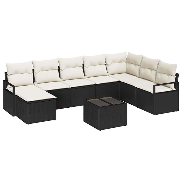 vidaXL Sofa S&aelig;t med pude 9 pcs Sort polyrattan