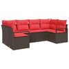 vidaXL Havesofa S&aelig;t med pude 6 pcs Brun og R&oslash;d polyrattan