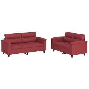vidaXL sofas&aelig;t 2 dele med hynder kunstl&aelig;der vinr&oslash;d