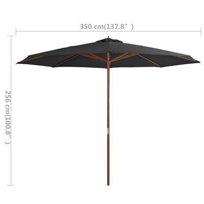 vidaXL udendørs parasol med træstang 350 cm antracitgrå