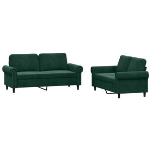 vidaXL sofas&aelig;t 2 dele med hynder velour m&oslash;rkegr&oslash;n