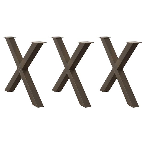vidaXL spisebordsben X-formet 3 stk. naturst&aring;l 90x(72-73) cm st&aring;l