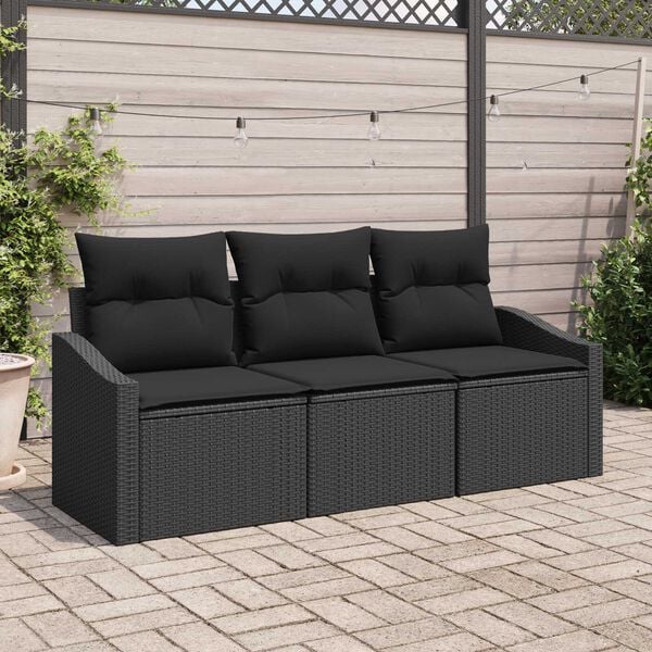 vidaXL Sofa S&aelig;t med pude 3 pcs Sort polyrattan