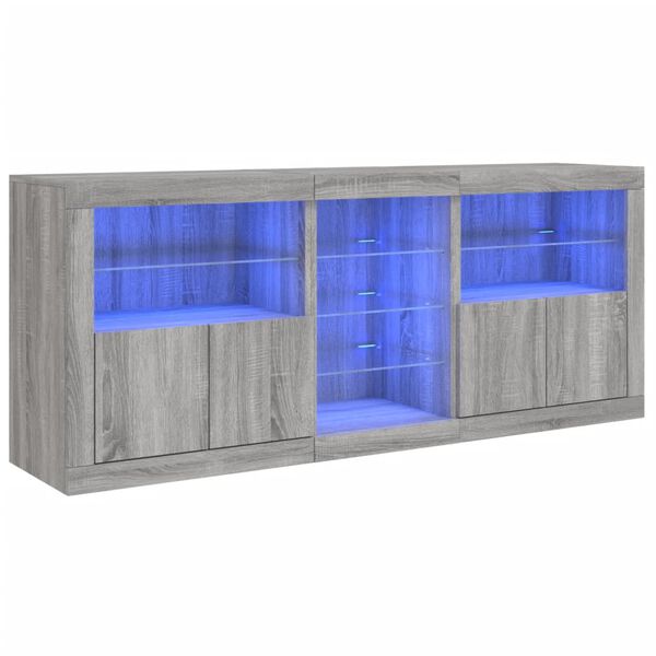 vidaXL sk&aelig;nk med LED-lys 181,5x37x67 cm gr&aring; sonoma-eg