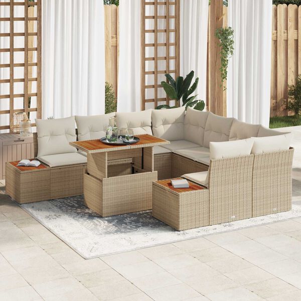 vidaXL Havesofa S&aelig;t med opbevaring 9 pcs Beige Poly rattan